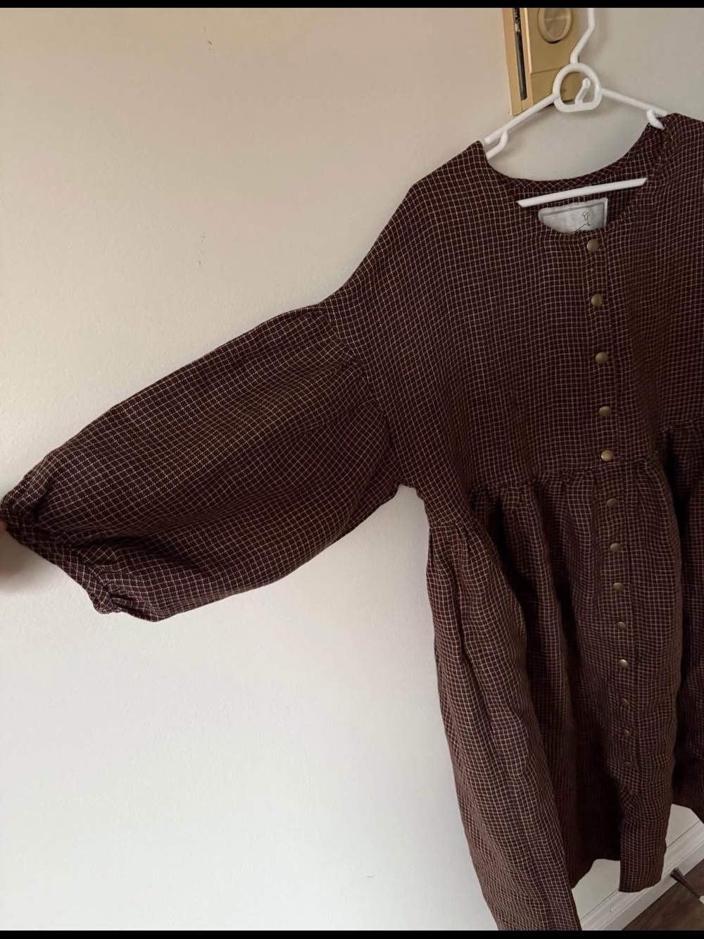 notPERFECTLINEN Brown Windowpane Button-Front Shirt Dress